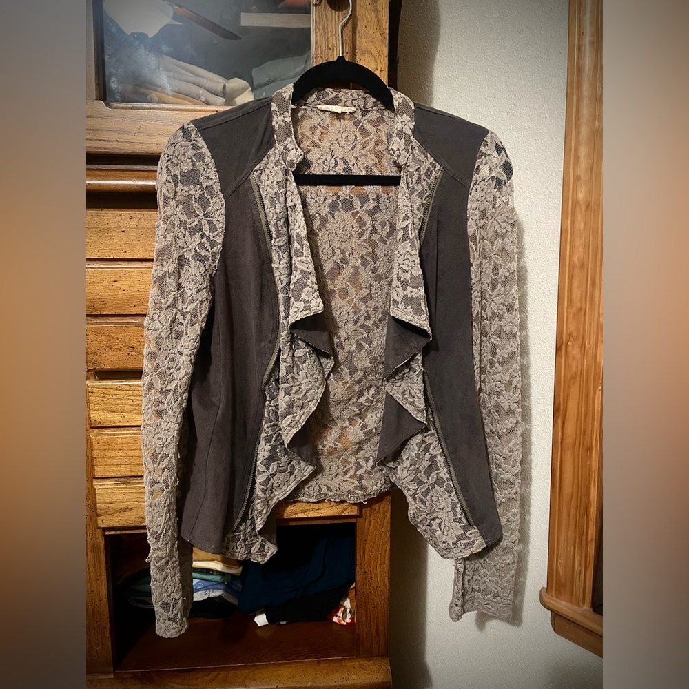 EUC Lace & Suede Duster / Cardigan